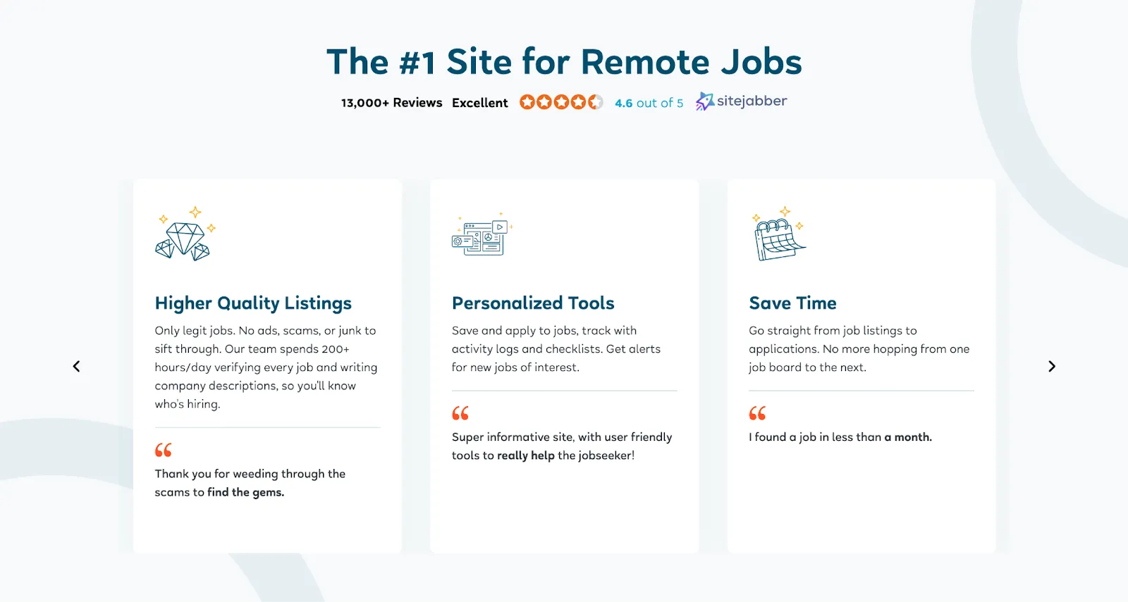 Screenshot of a remote jobs site homepage advertising the number one site for remote jobs