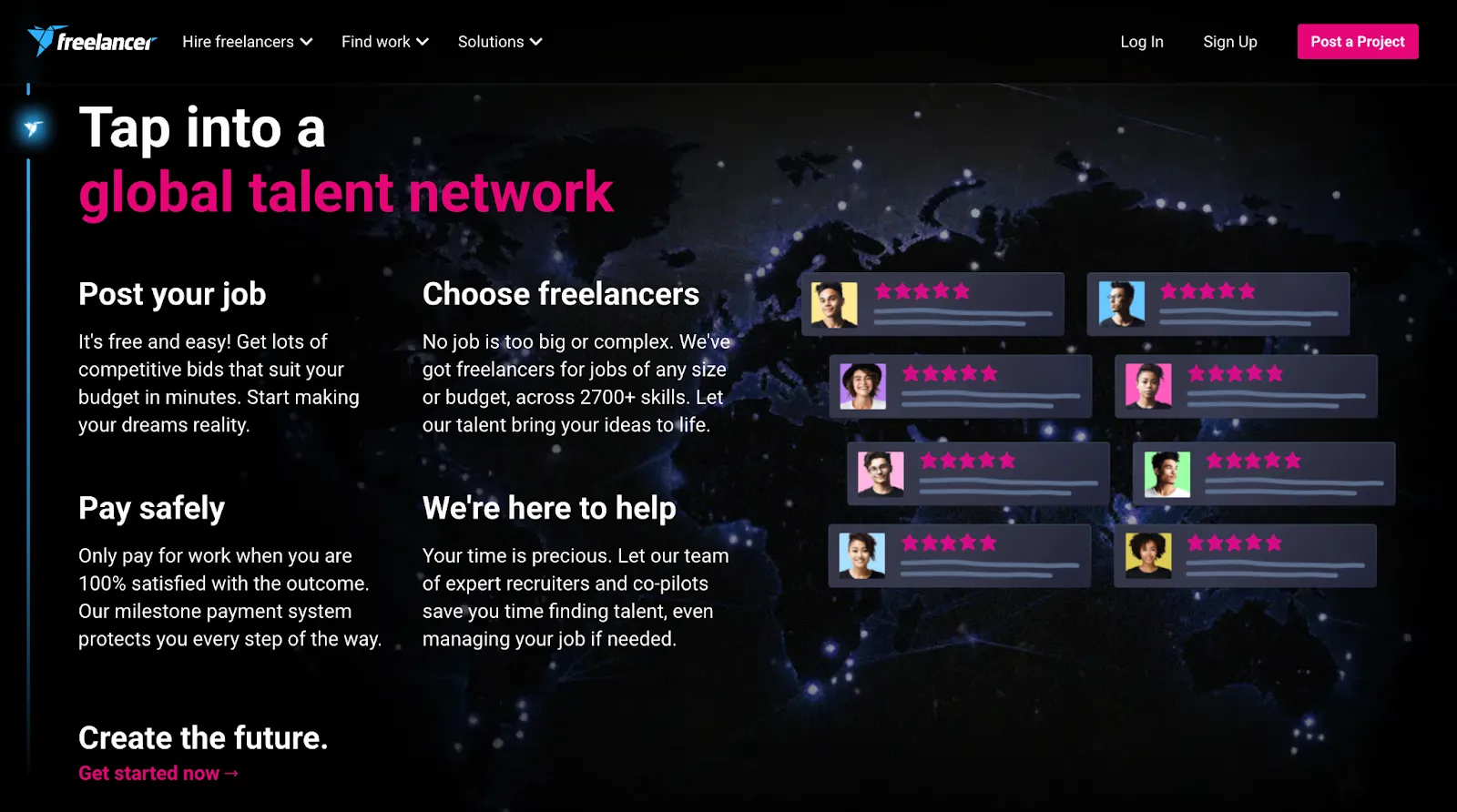 Screenshot of the Freelancer.com homepage promoting a global talent network