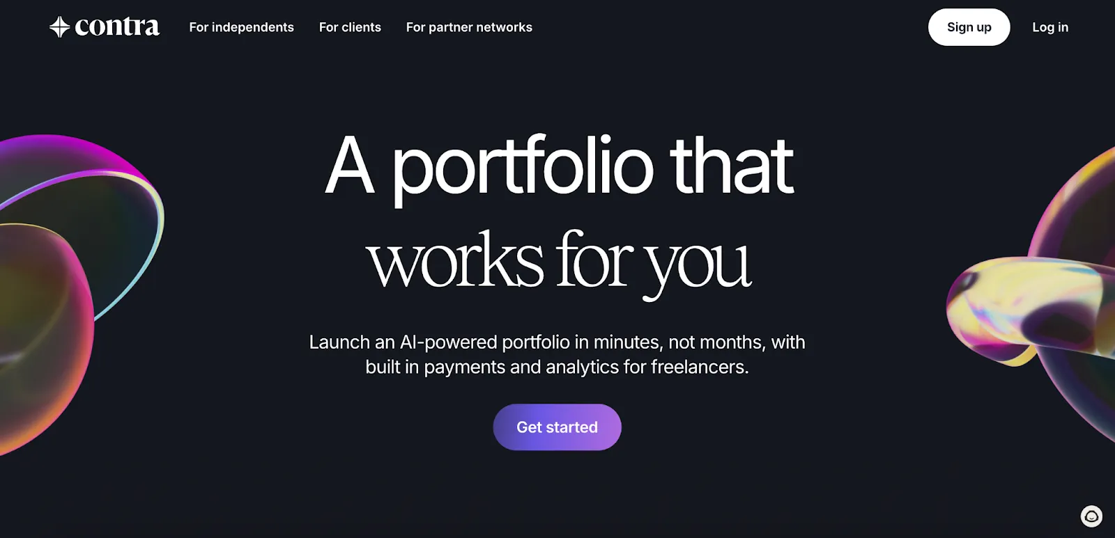 Screenshot of the Contra portfolio homepage