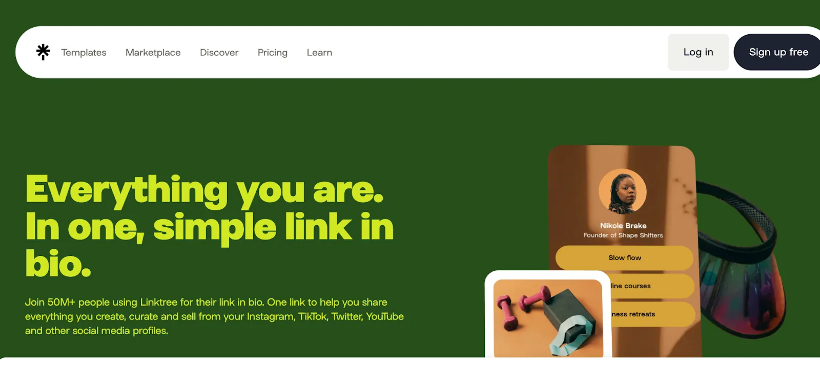Screenshot of the Linktree homepage