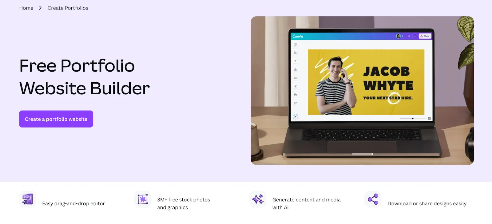 Screenshot of a free portfolio website builder