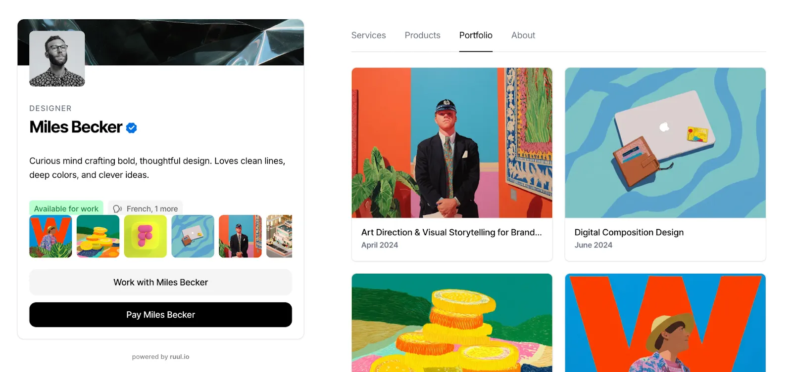 Screenshot of a designer's online portfolio page