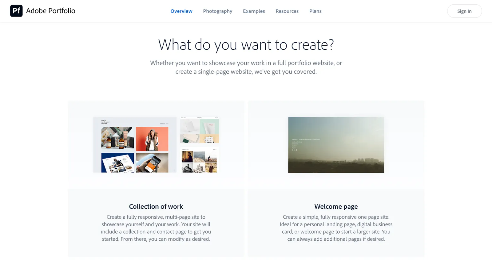 Screenshot of the Adobe Portfolio homepage