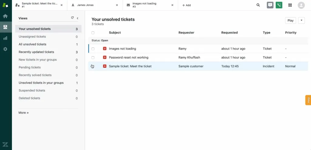 Screenshot of Zendesk's dashboard