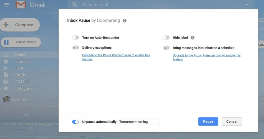Screenshot of Boomerang app for freelancers