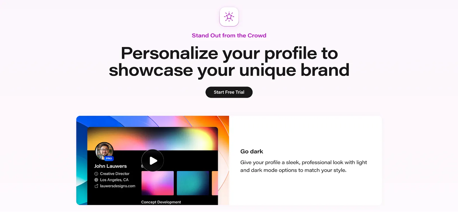 Screenshot of Dribbble's profile personalization feature