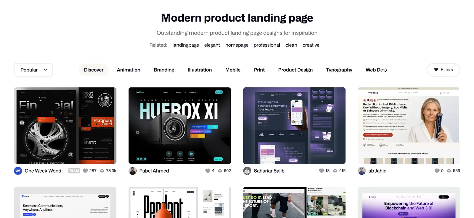Screenshot of a Dribbble shots gallery