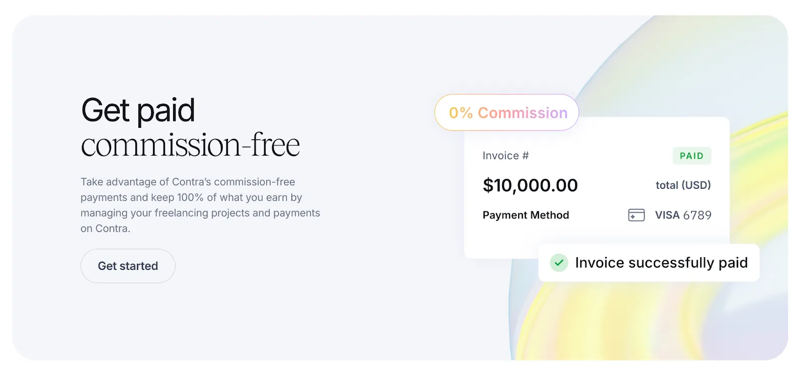 Screenshot of Contra's commission-free payment feature