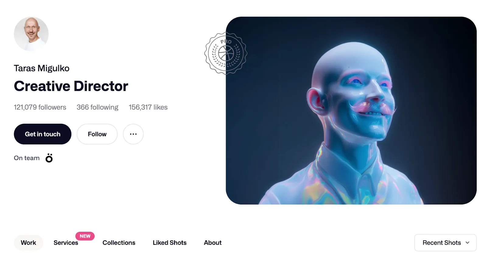 Screenshot of a designer's Dribbble profile page