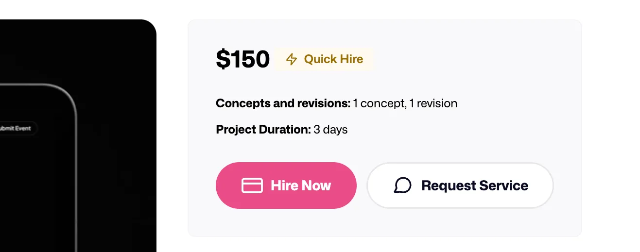 Screenshot of a Dribbble hire service card with pricing