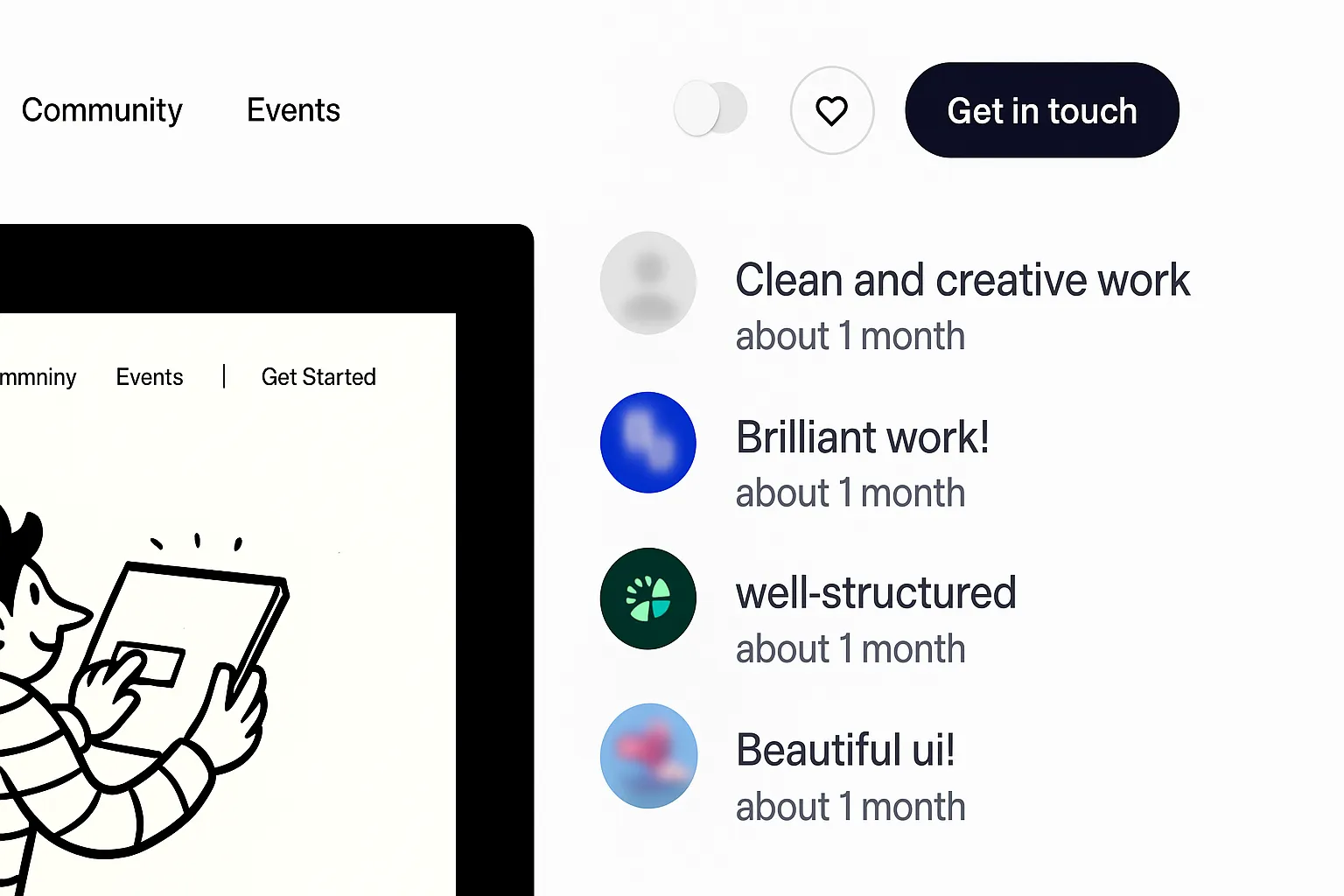 Screenshot of Dribbble comments praising a design