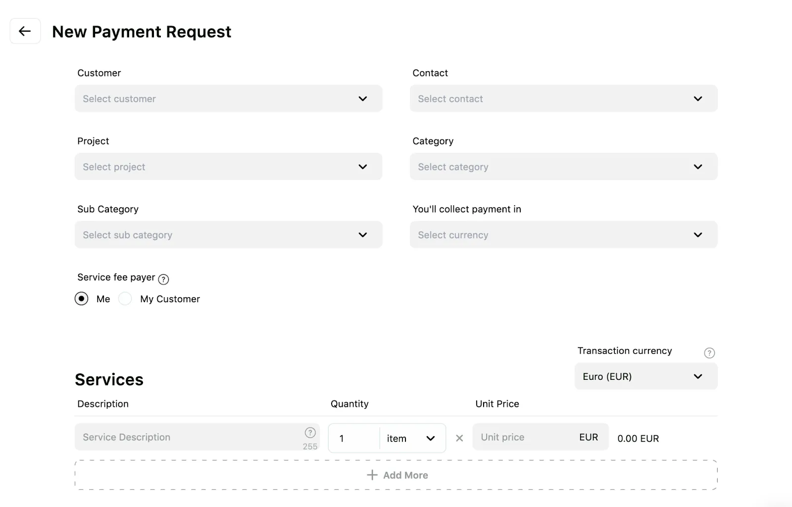 Screenshot of Ruul's new payment request form