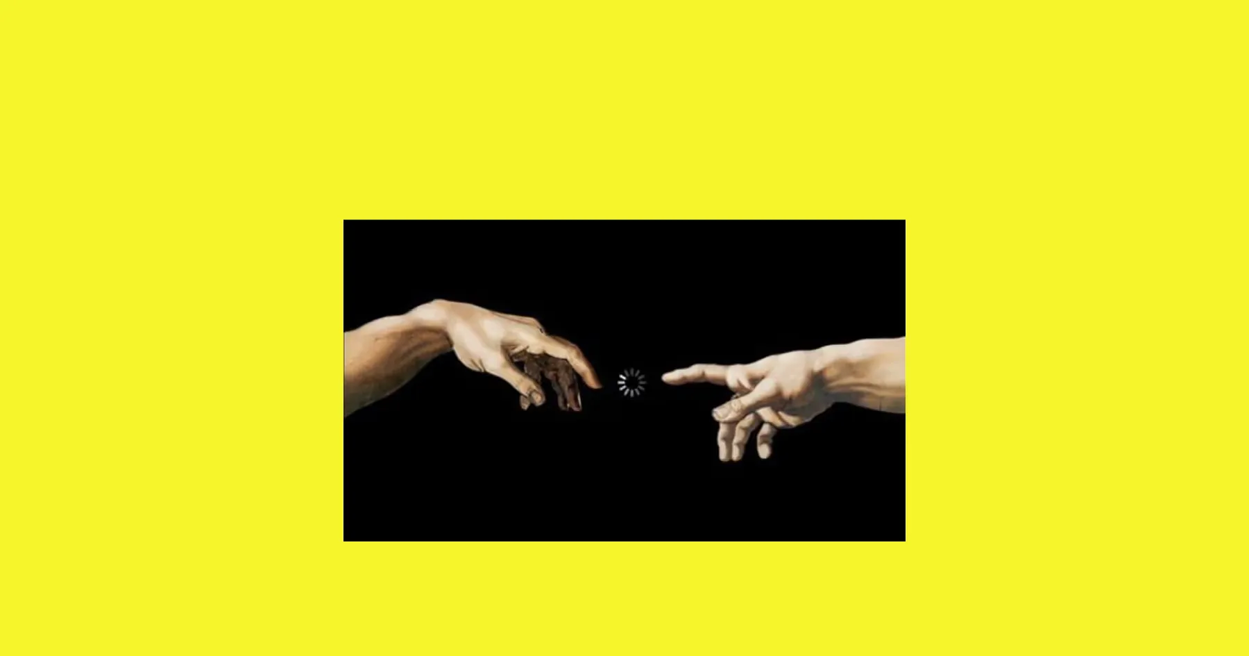 Two hands reaching toward each other on a yellow background