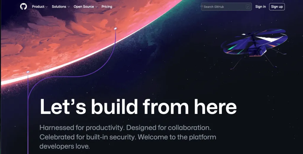 Screenshot of the GitHub homepage