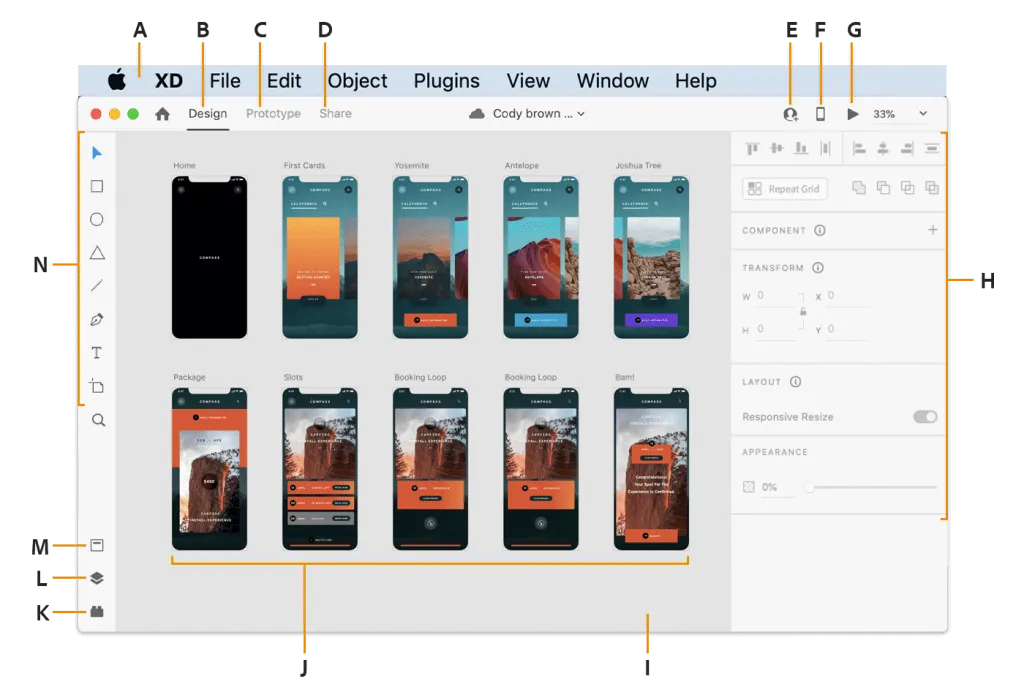 Screenshot of the Adobe XD design interface