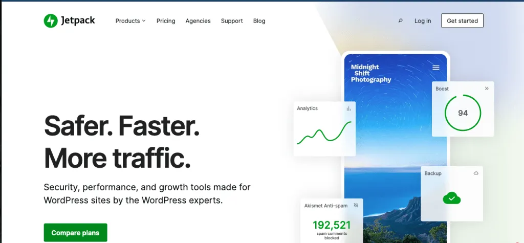 Screenshot of the Jetpack WordPress plugin homepage