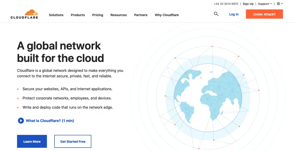 Screenshot of the Cloudflare homepage