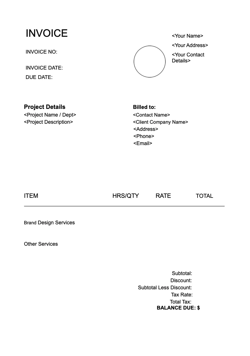 An example freelance invoice template document
