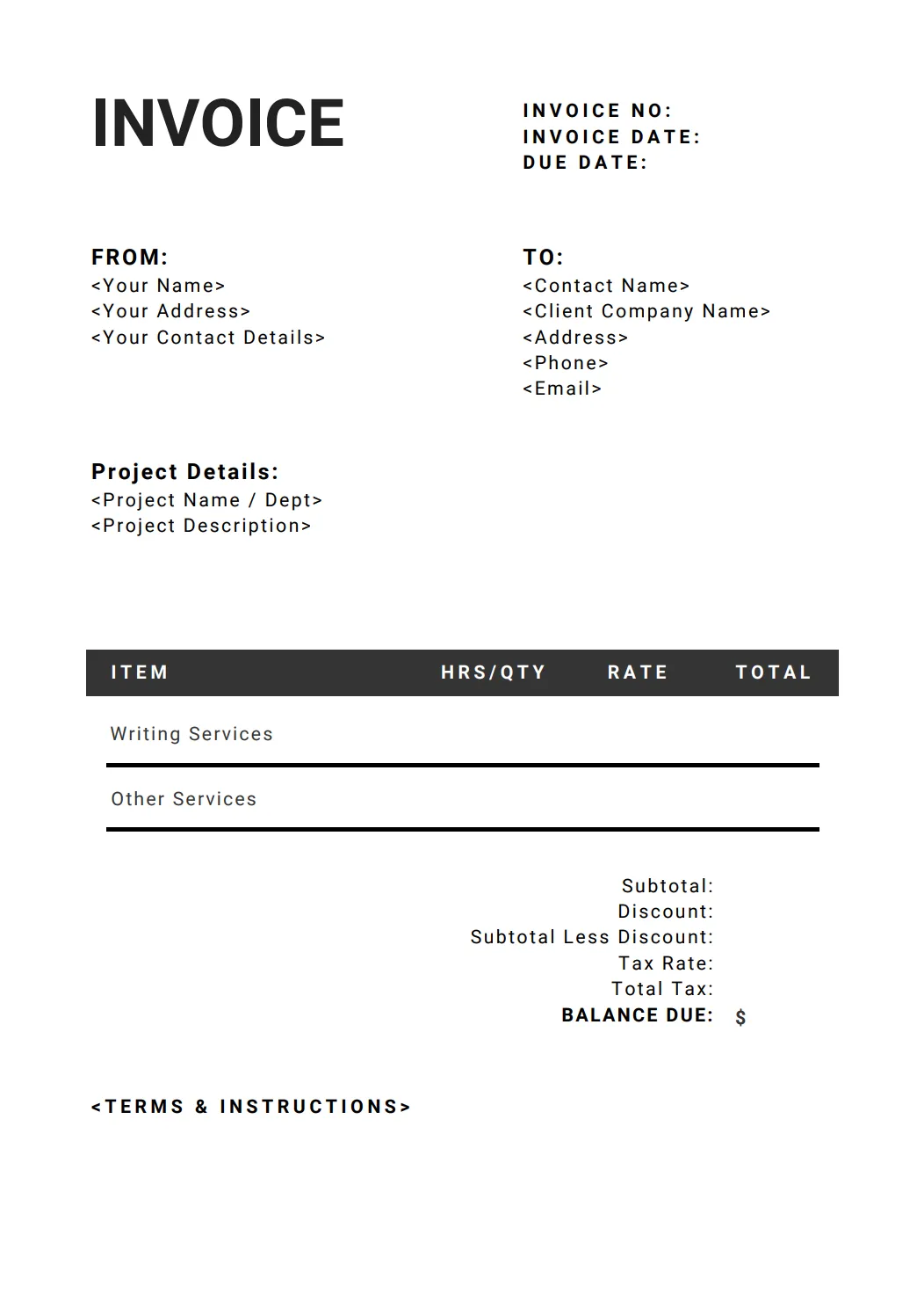 An example freelance invoice template