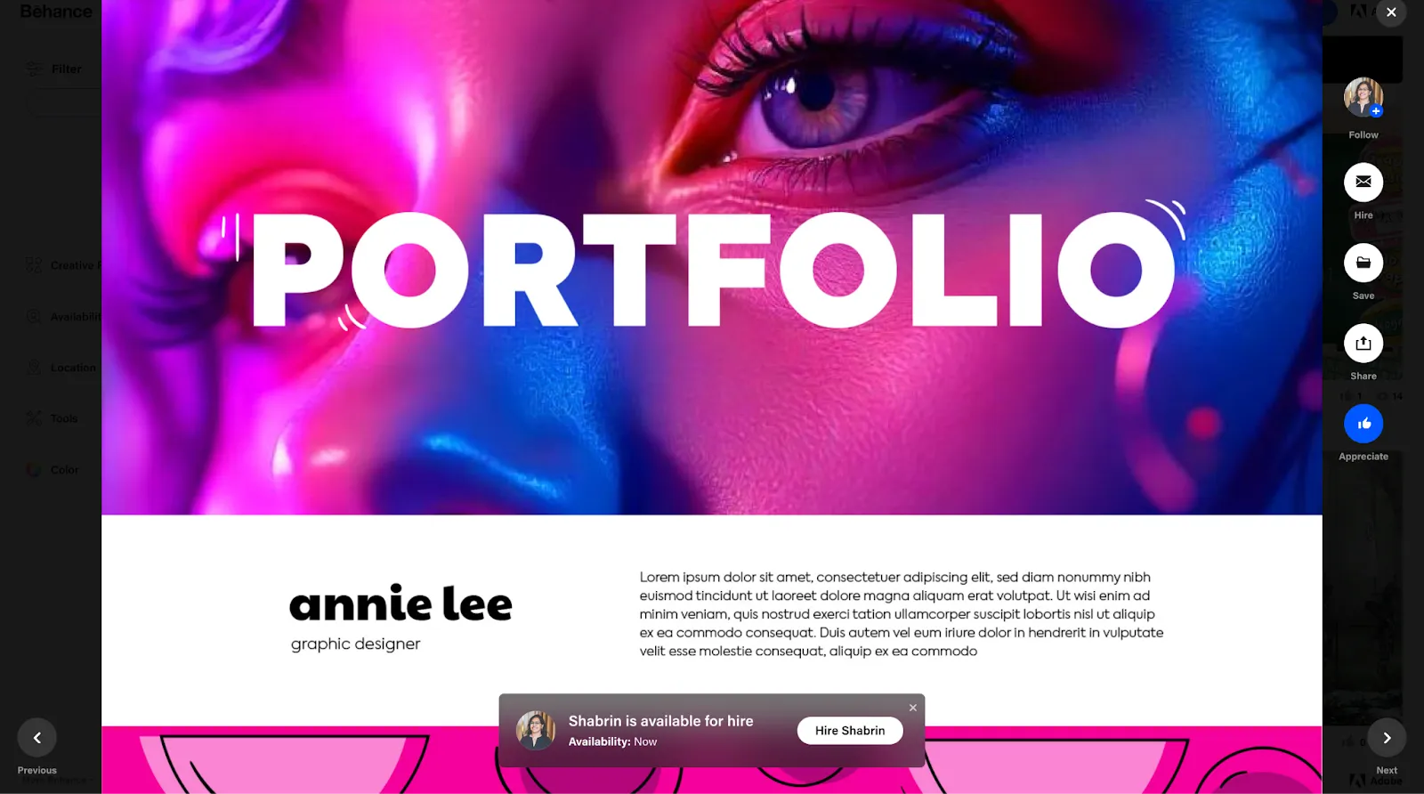 Screenshot of a graphic designer's portfolio page