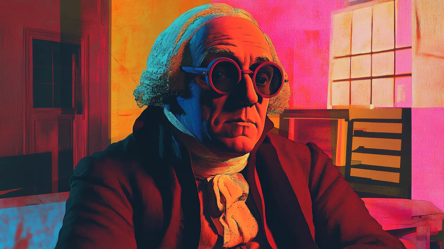 A pop-art illustration of George Washington wearing sunglasses