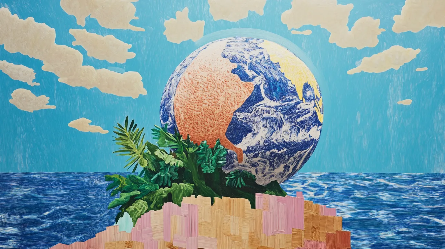 An illustration of the Earth as a globe on a small island