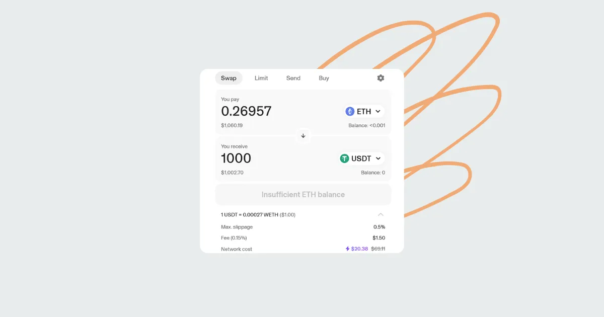 Screenshot of a crypto conversion screen between ETH and USDT