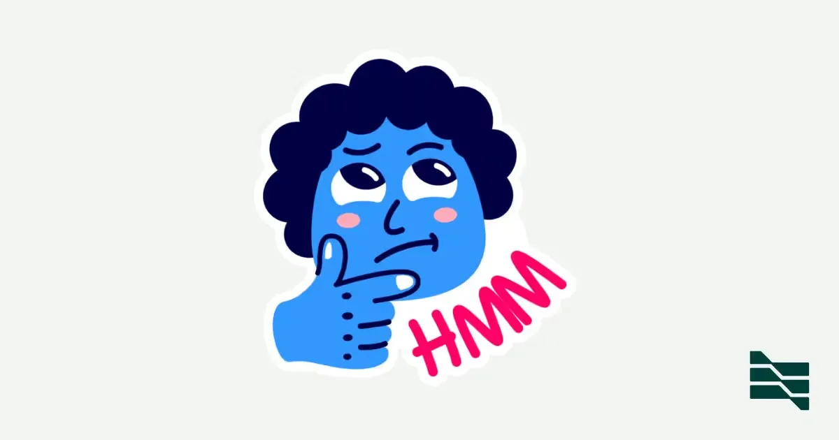 A cartoon face with the word HMM, suggesting a comparison
