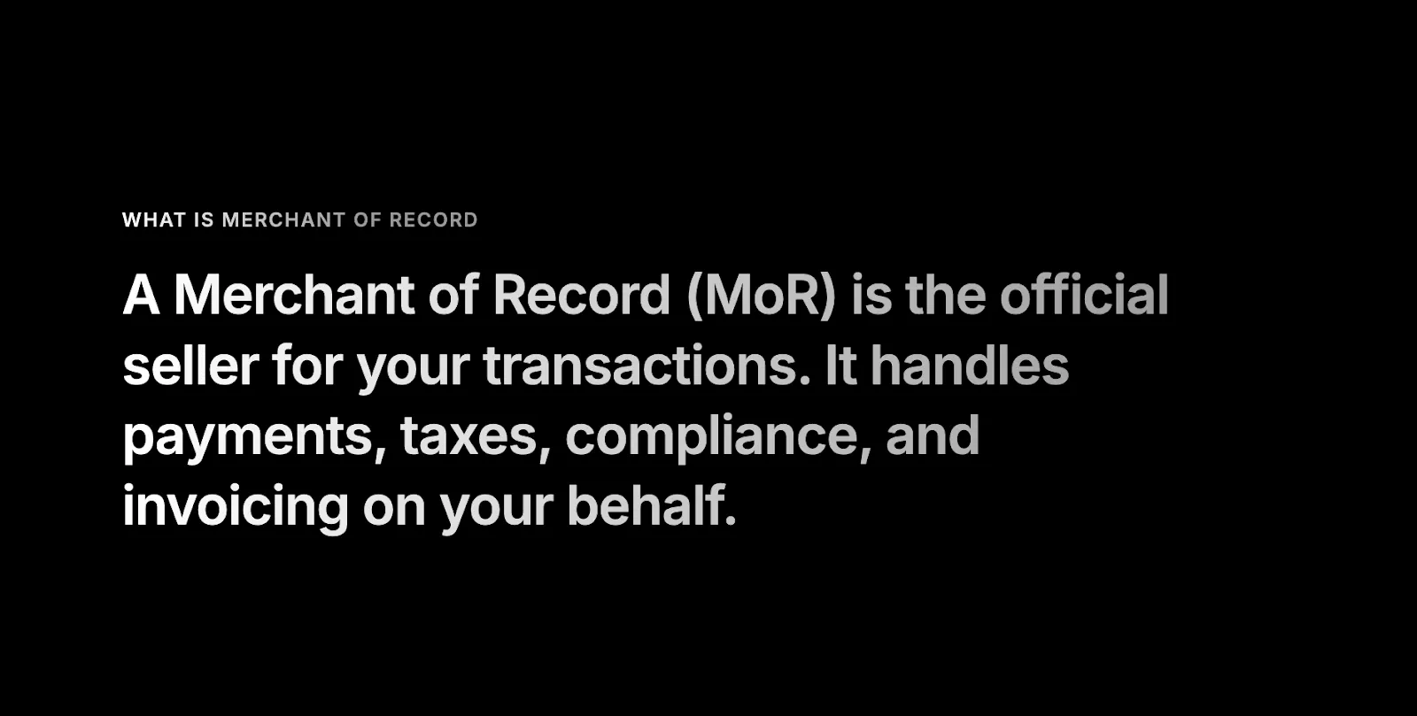 A definition card explaining what a Merchant of Record is