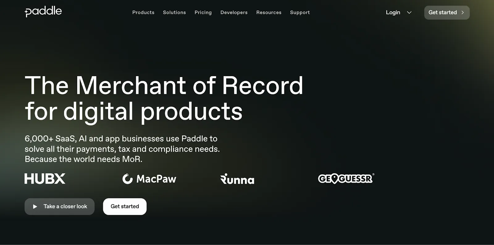 Screenshot of the Paddle Merchant of Record homepage