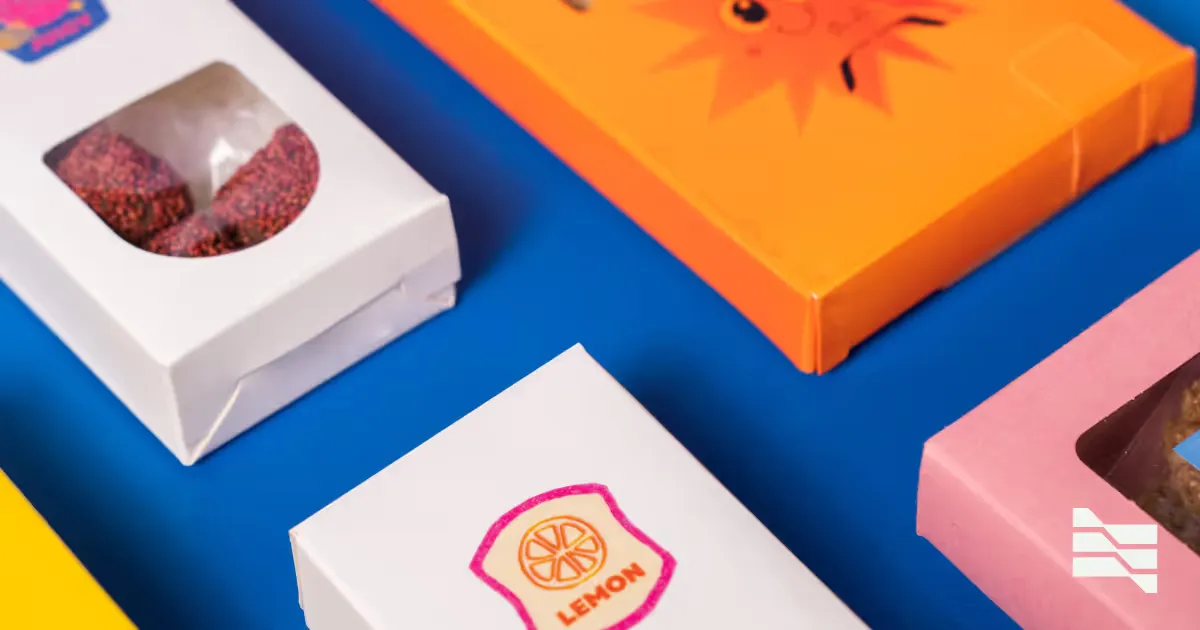 Colourful 3D shapes and packaging on a bright background