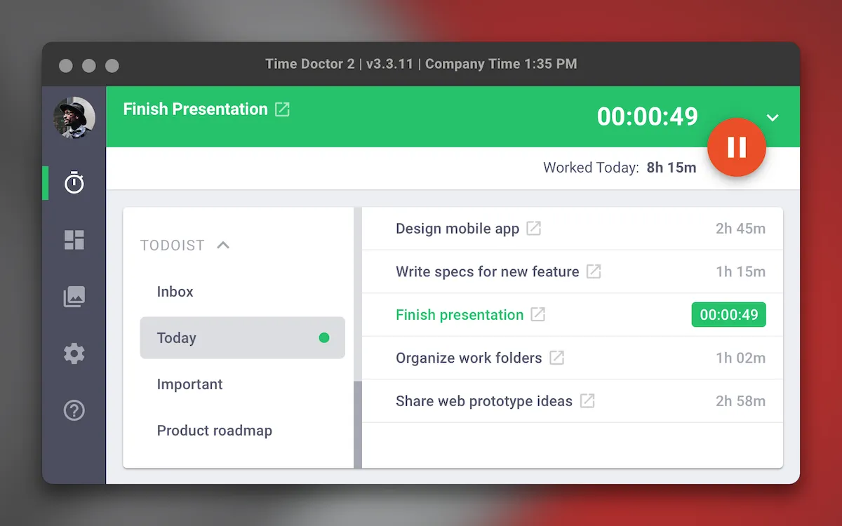 Screenshot of the Time Doctor time tracking tool
