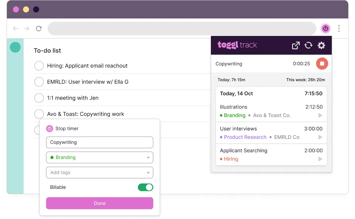 Screenshot of the Toggl Track time tracking tool