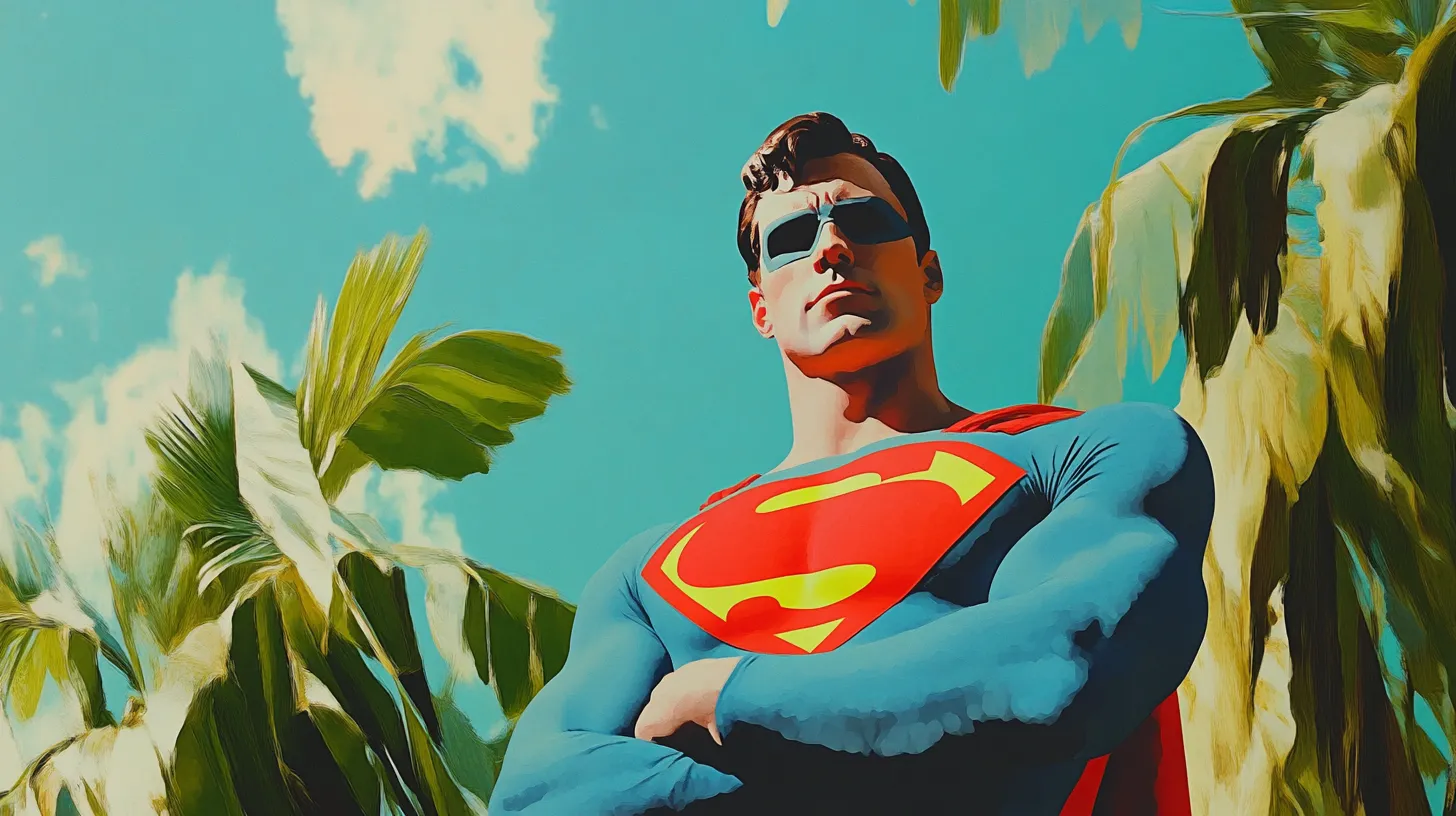 An AI-generated illustration of Superman among tropical plants