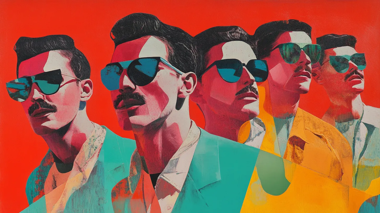 A colourful illustration of a group of stylish people wearing sunglasses