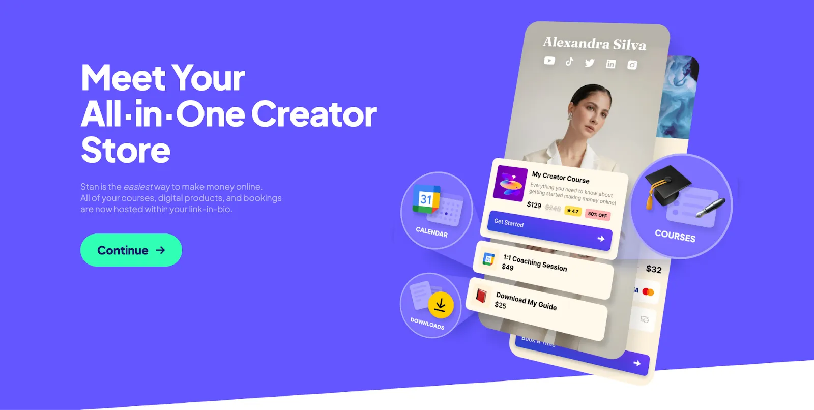 Screenshot of an all-in-one creator store homepage