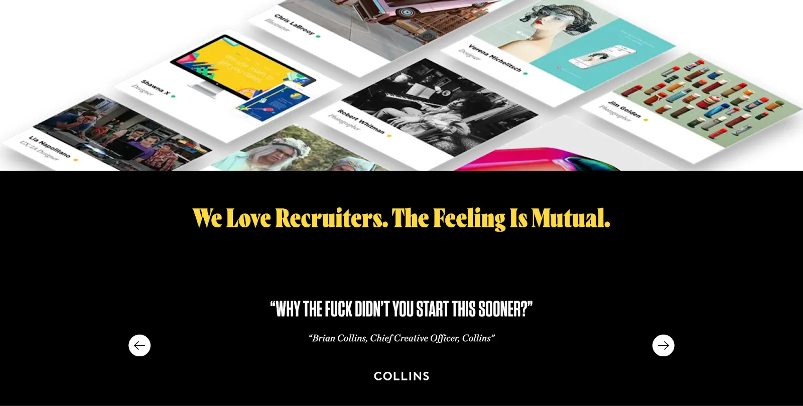 Screenshot of a recruiting platform homepage