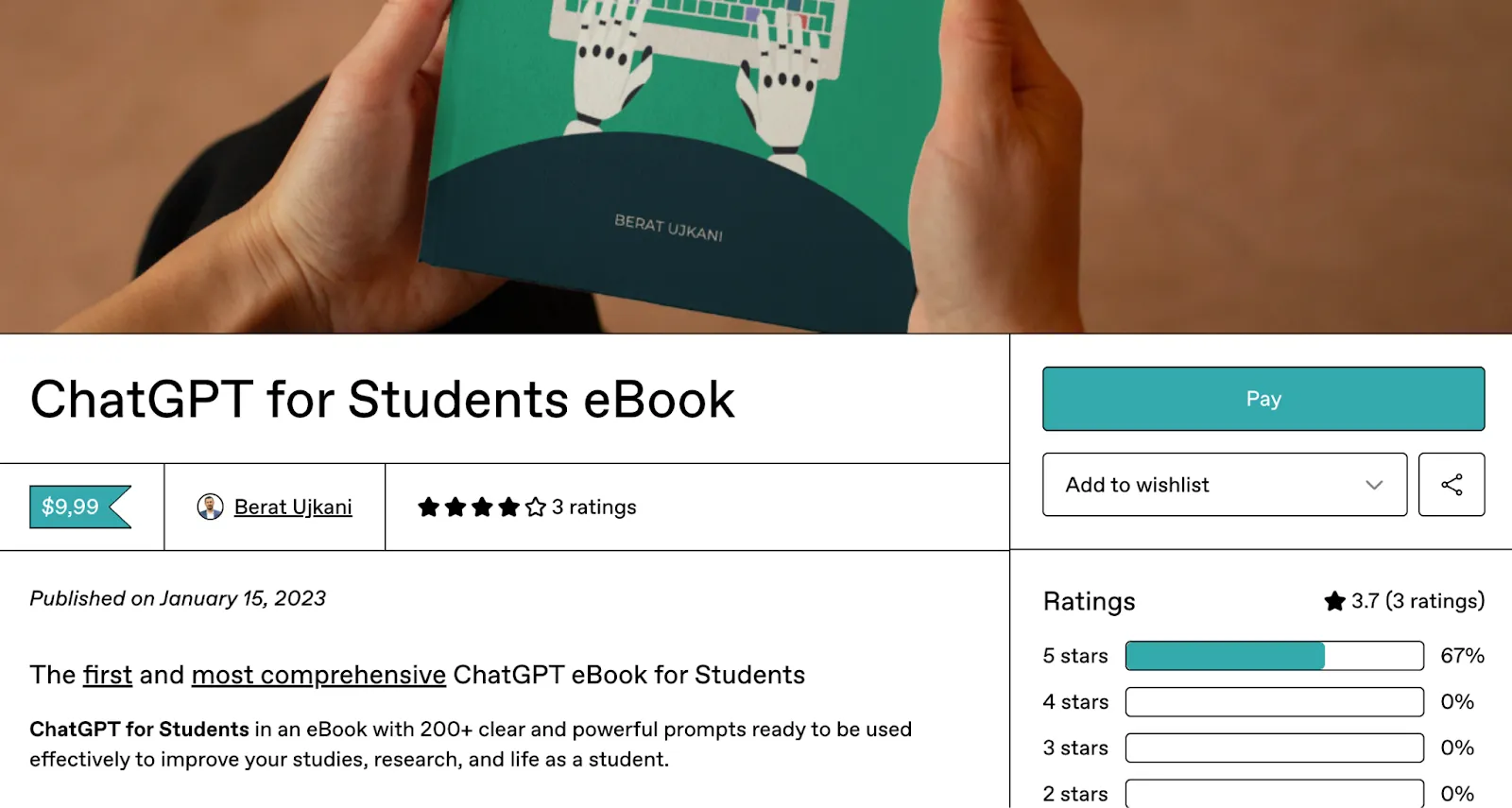 Screenshot of a Gumroad ebook product listing with ratings