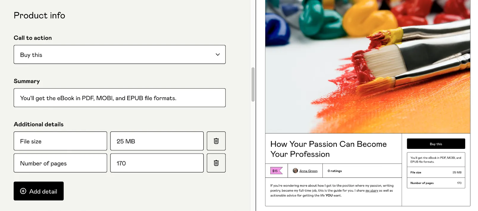 Screenshot of a Gumroad product information form