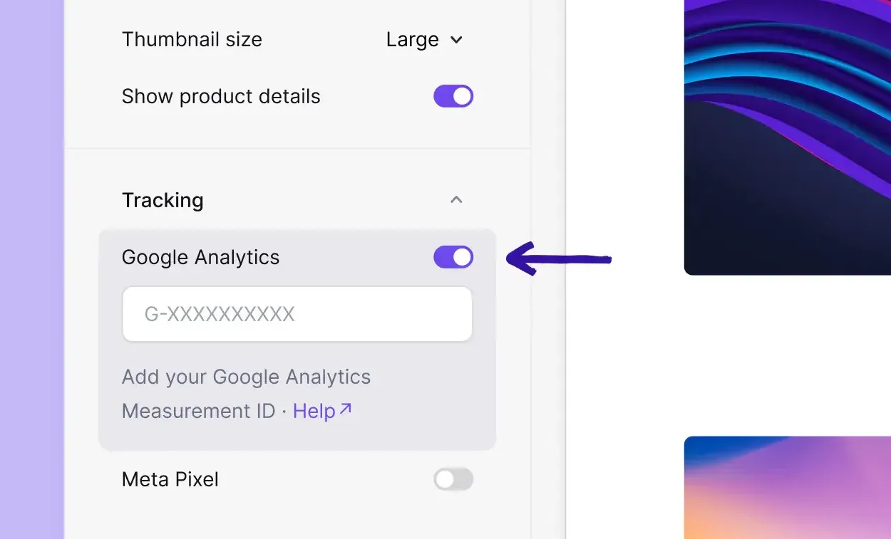 Screenshot of Lemon Squeezy's Google Analytics tracking setting