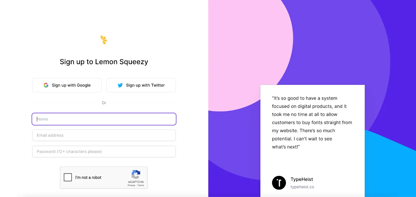 Screenshot of the Lemon Squeezy sign-up page