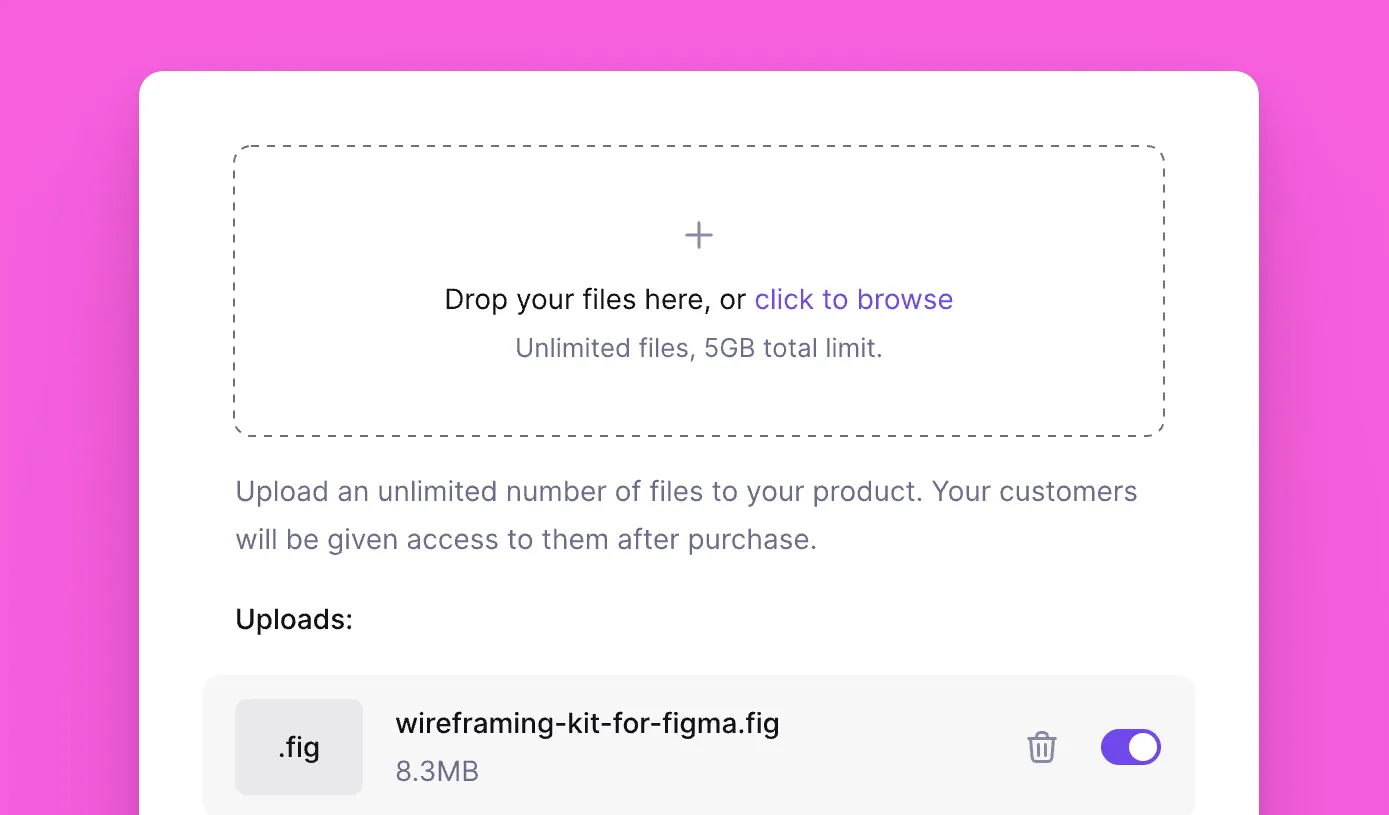 Screenshot of Lemon Squeezy's product file upload