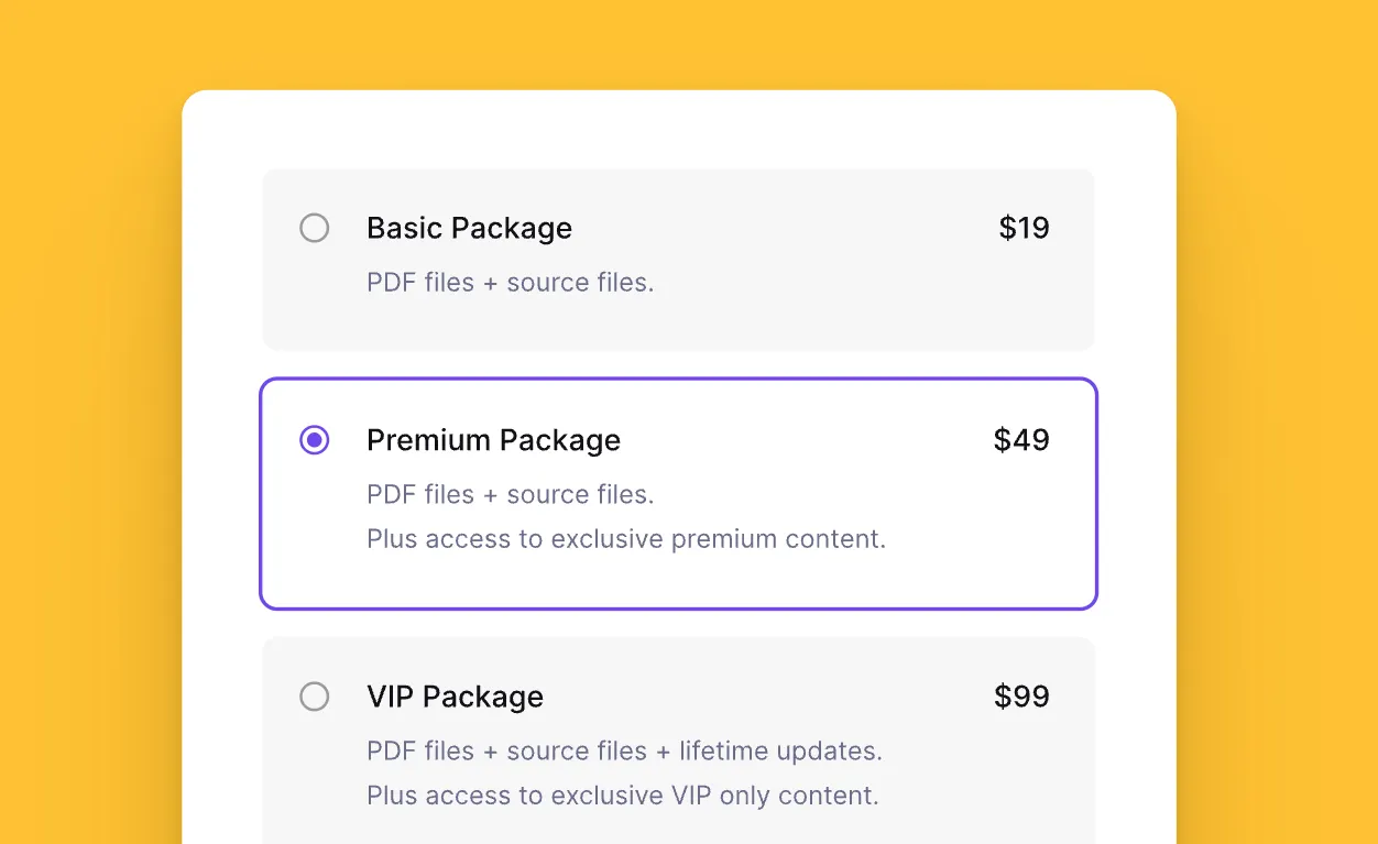 Screenshot of Lemon Squeezy product pricing packages