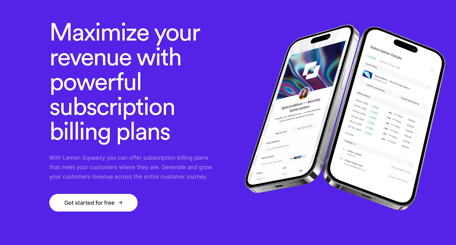 Screenshot of Lemon Squeezy's subscription billing feature