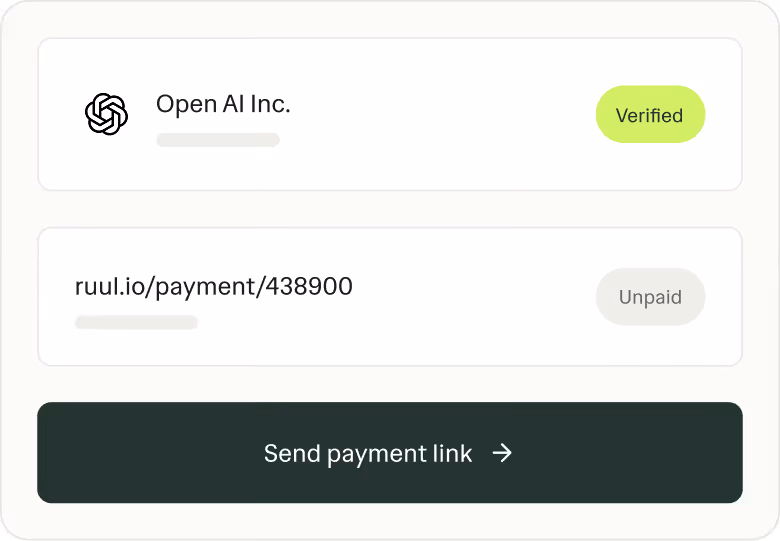 Ruul screen showing sharing the invoice link with your client