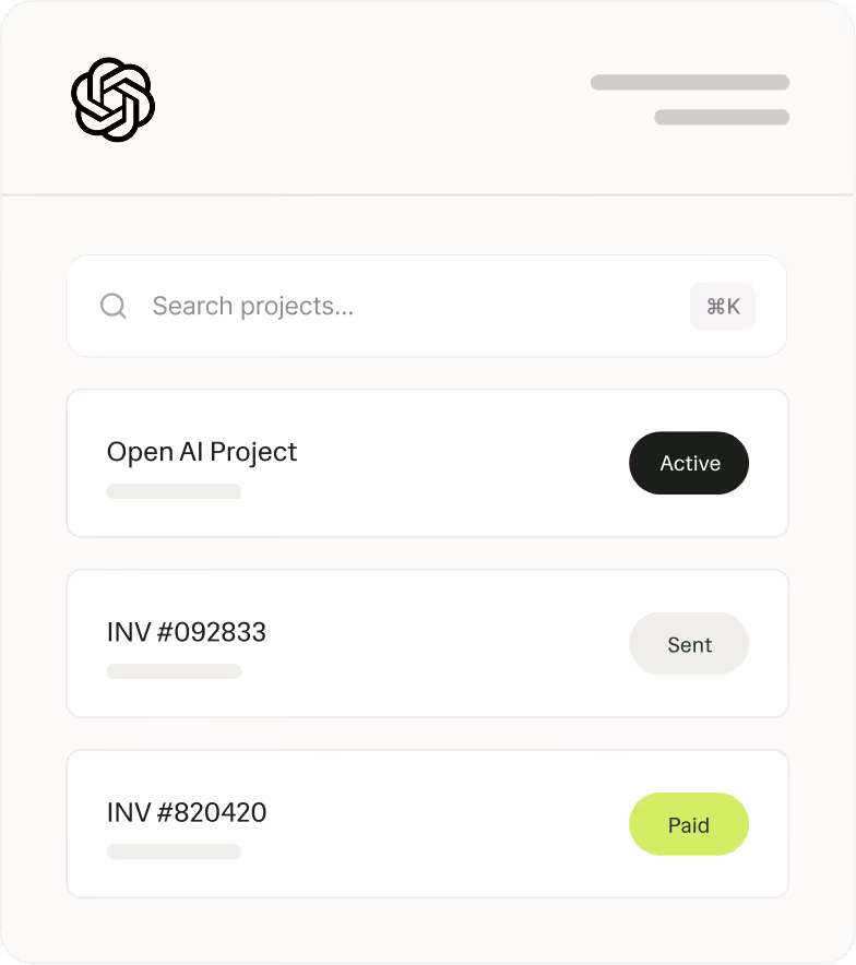 Ruul app: client selected with projects and work together options.