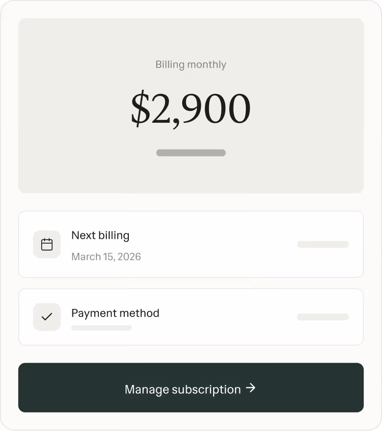 Ruul checkout with line items and amount due.