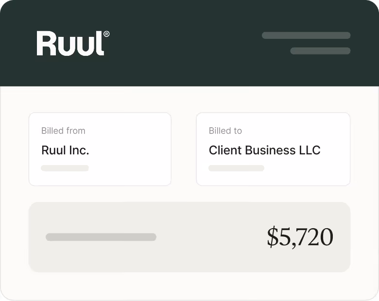 Ruul screen showing invoice creation with services and payment terms