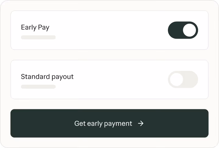Ruul Early Pay interface for accessing earnings before client payment